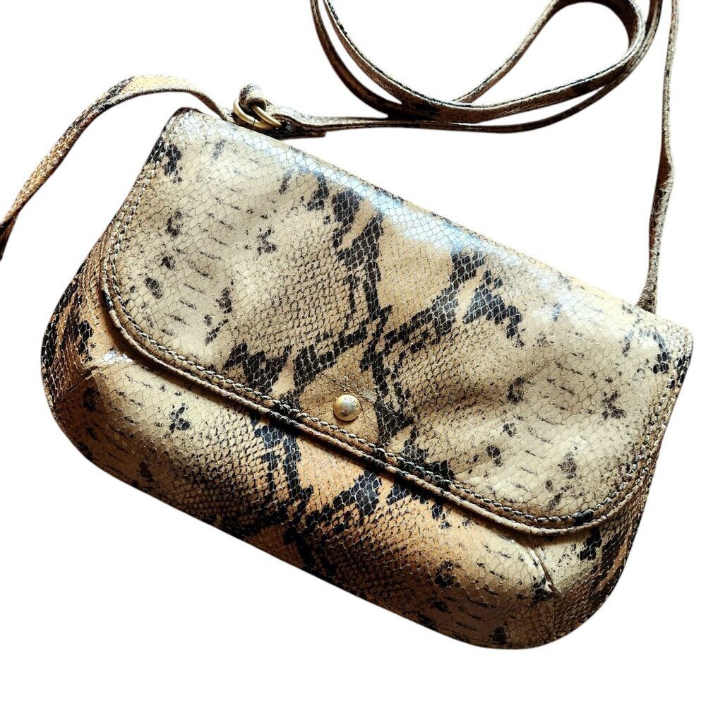 Hobo International Python Snakeskin Textured Tan Leather Crossbody Bag